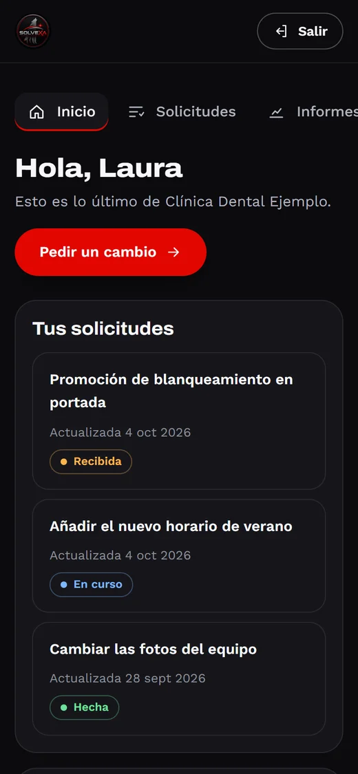 La misma área de cliente instalada como app en el móvil